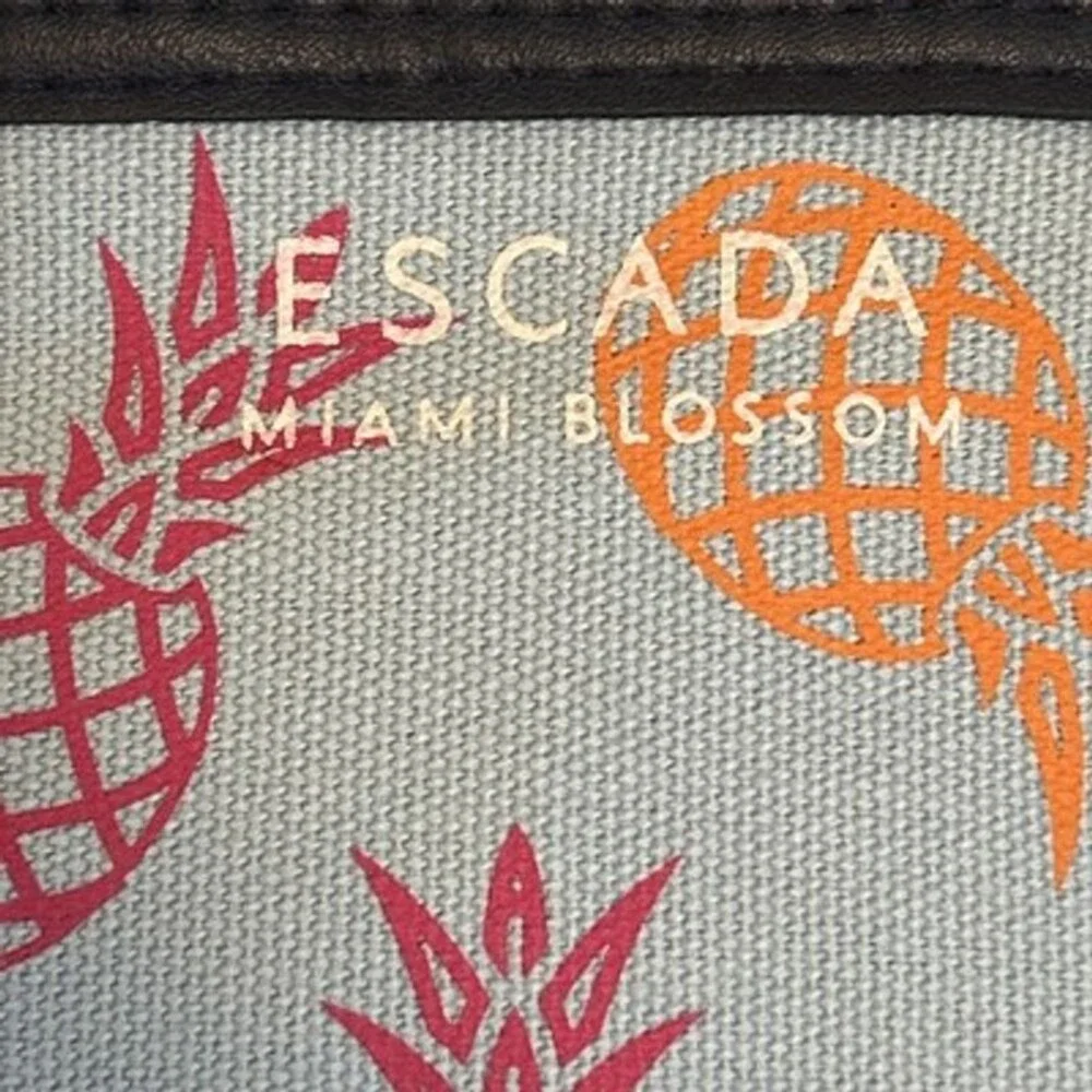 Escada Cosmetic Case Travel Bag Miami Blossom Blue with Gold Pineapple Charm